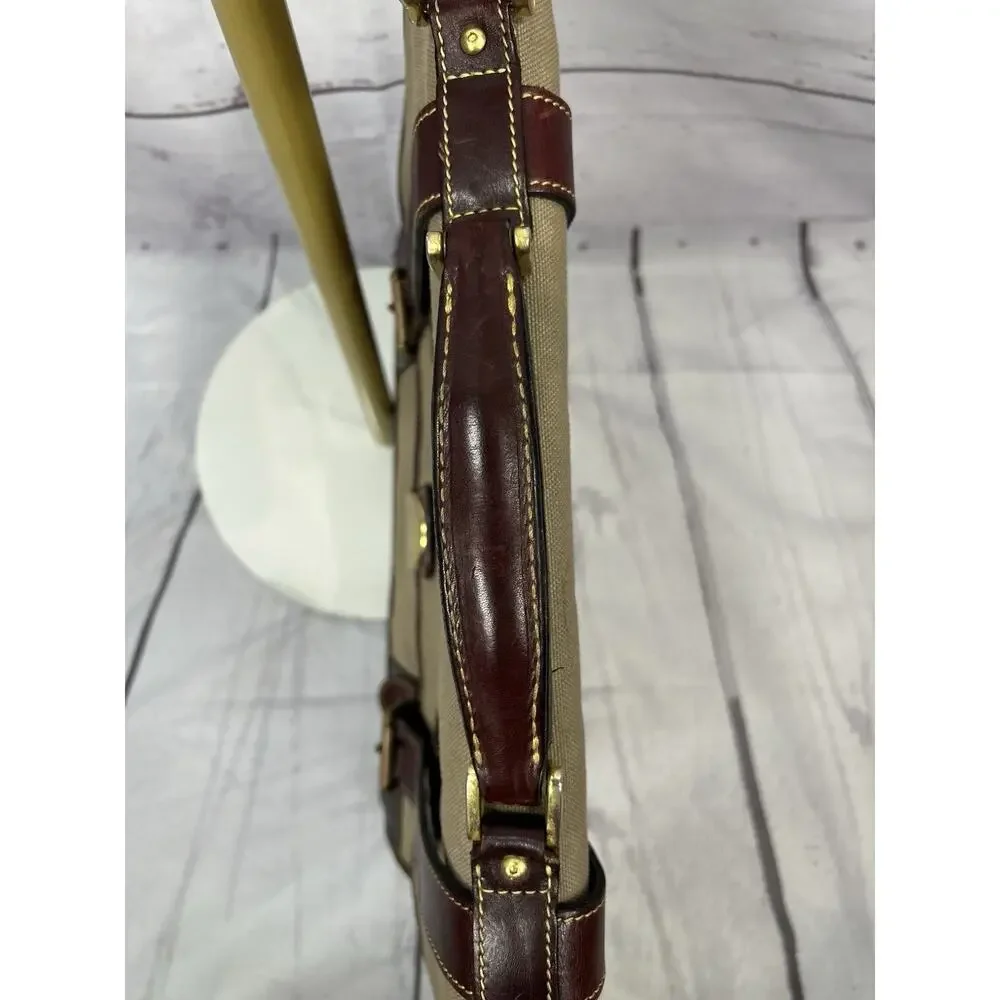 Vtg Holland Khaki Battenkill Canvas Saddle Leather Briefcase Messenger Bag USA